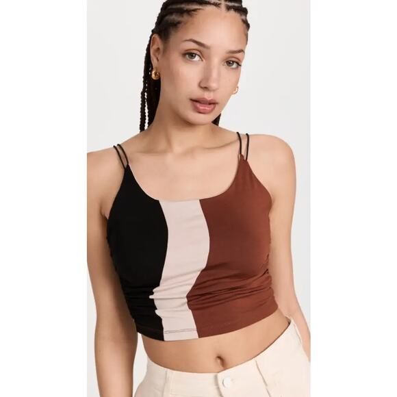 NWT Ahluwalia Elshadai Ruched Crop Top In Black/Rust/Beige Size 8 - Picture 2 of 4